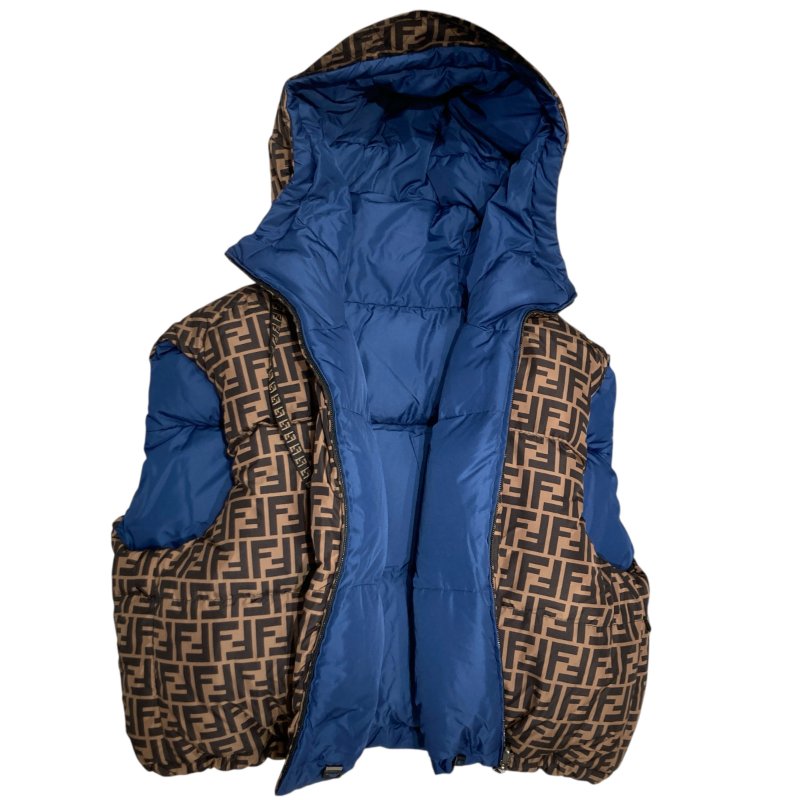 FENDI 芬迪 雙面 ZUCCA 羽絨背心 短款 棕色/藍色 FAA428 A6JB 女款-4