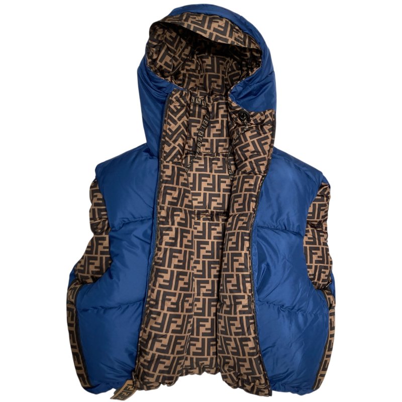 FENDI 芬迪 雙面 ZUCCA 羽絨背心 短款 棕色/藍色 FAA428 A6JB 女款-5