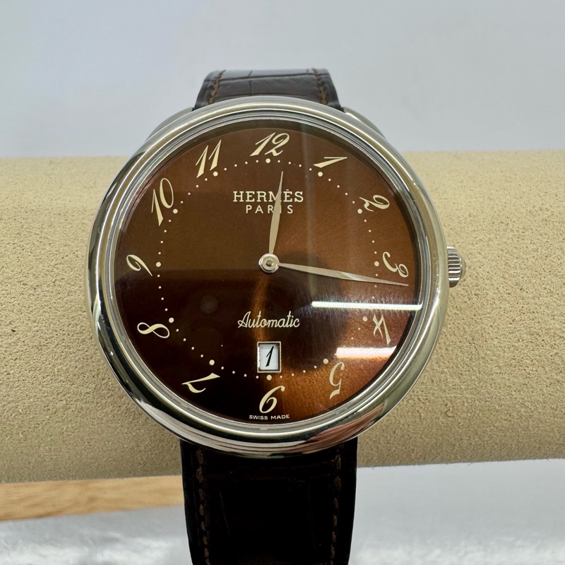 愛馬仕 HERMES ARCEAU AUTOMATIC  AR4.810 自動機械鱷魚皮錶帶-0