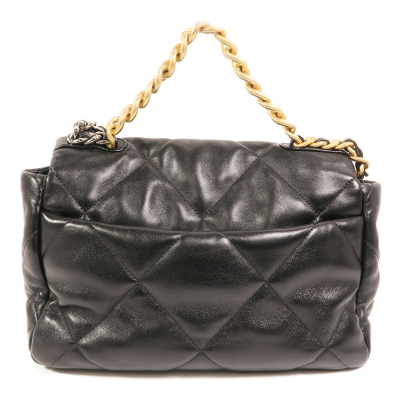 CHANEL 羊皮皮革Chanel 19 Large金扣鏈帶手挽肩背兩用袋-1
