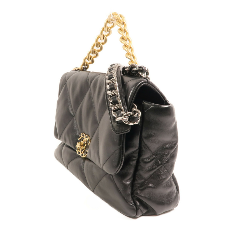 CHANEL 羊皮皮革Chanel 19 Large金扣鏈帶手挽肩背兩用袋-2