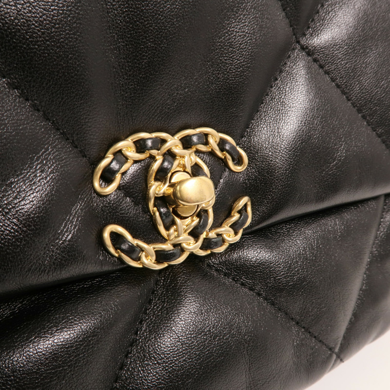 CHANEL 羊皮皮革Chanel 19 Large金扣鏈帶手挽肩背兩用袋-12