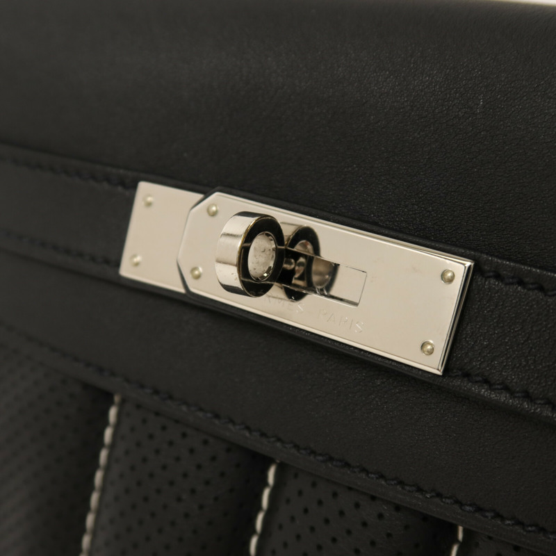 HERMES Swift皮革Mini Berline銀扣肩背袋Noir-7