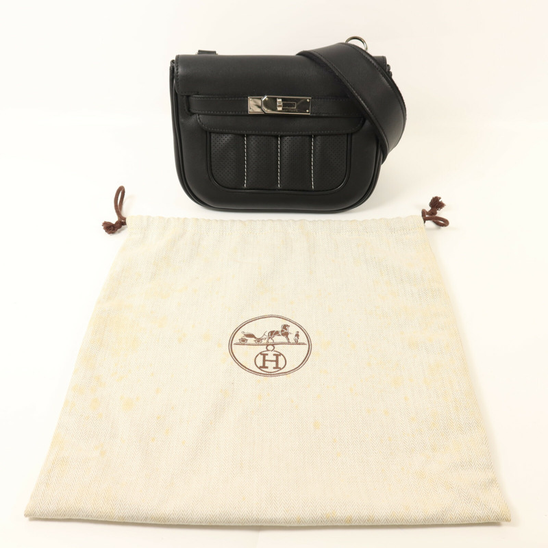 HERMES Swift皮革Mini Berline銀扣肩背袋Noir-9