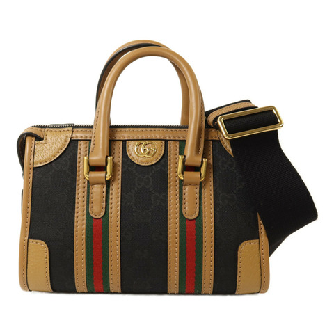 GUCCI 帆布/皮革Mini Top Handle金扣手挽肩背兩用袋