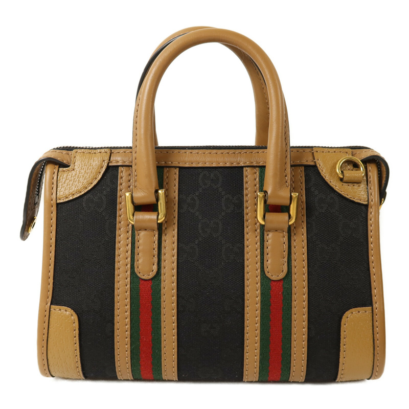 GUCCI 帆布/皮革Mini Top Handle金扣手挽肩背兩用袋-1