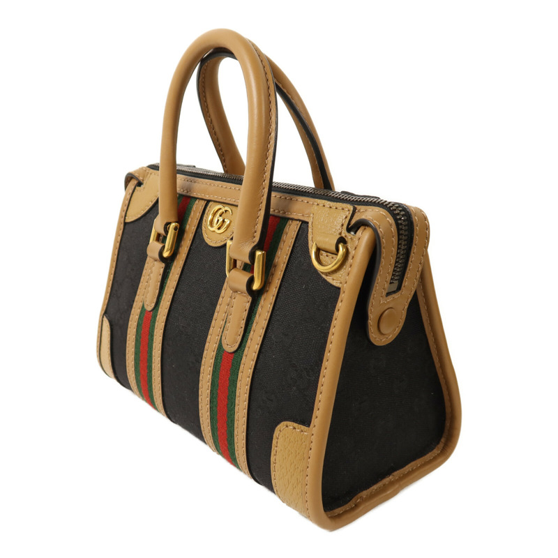 GUCCI 帆布/皮革Mini Top Handle金扣手挽肩背兩用袋-2