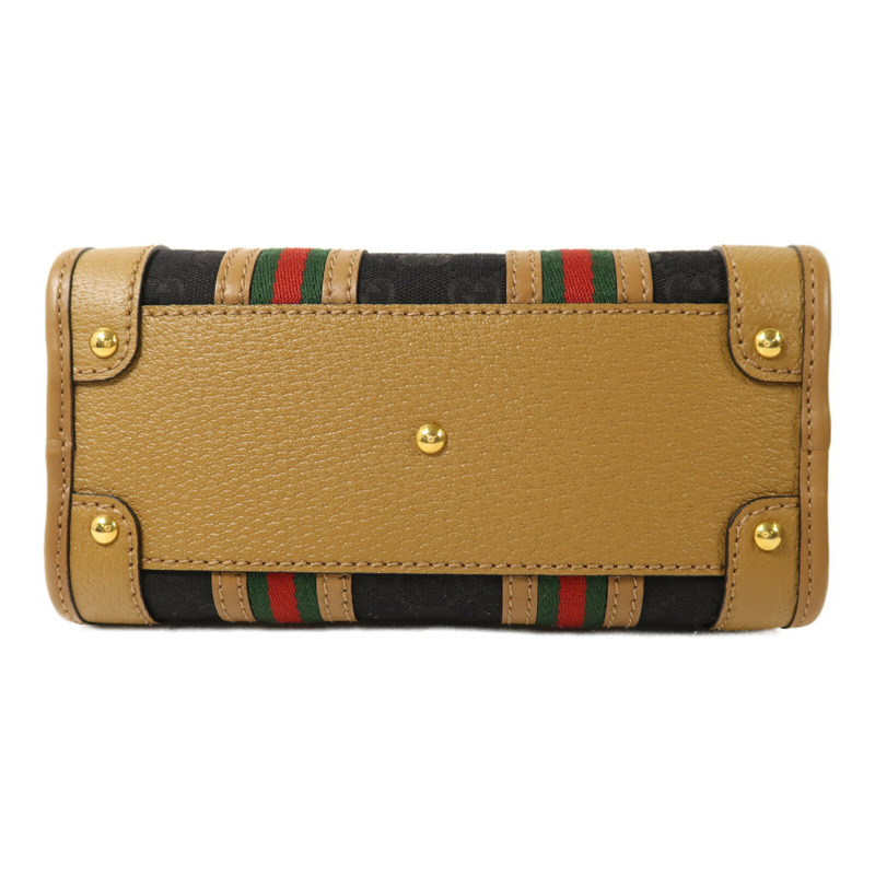 GUCCI 帆布/皮革Mini Top Handle金扣手挽肩背兩用袋-3