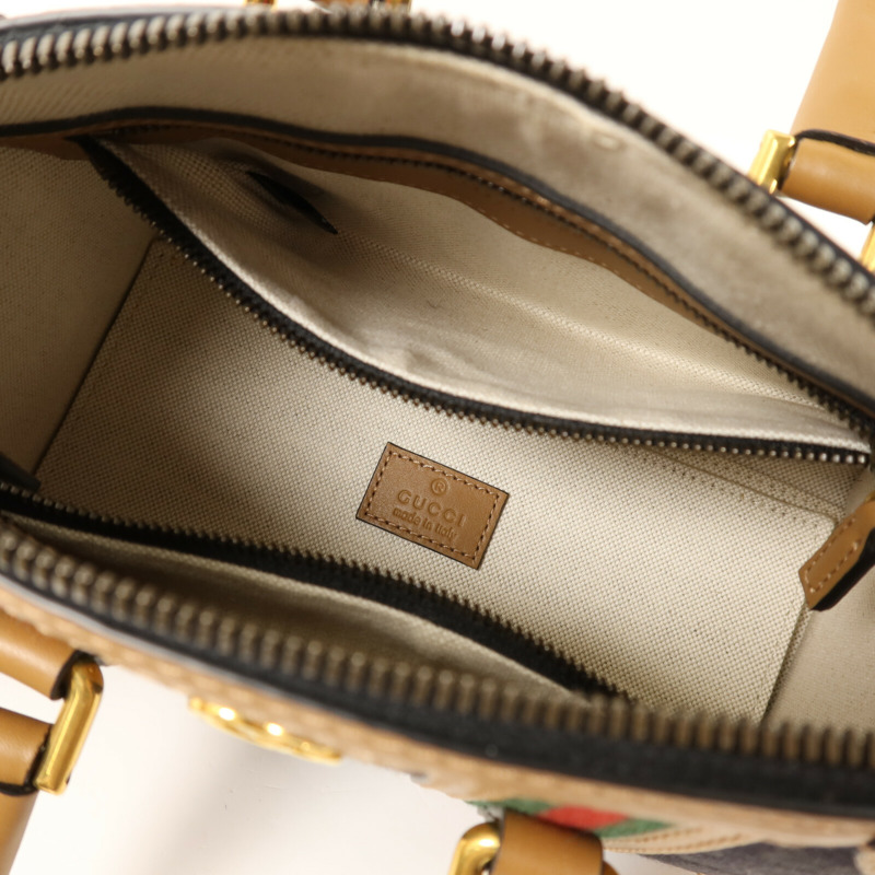 GUCCI 帆布/皮革Mini Top Handle金扣手挽肩背兩用袋-4