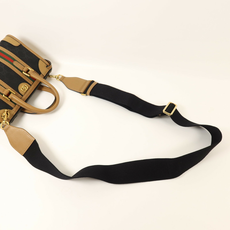 GUCCI 帆布/皮革Mini Top Handle金扣手挽肩背兩用袋-7