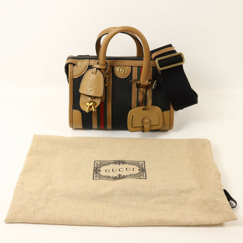 GUCCI 帆布/皮革Mini Top Handle金扣手挽肩背兩用袋-8