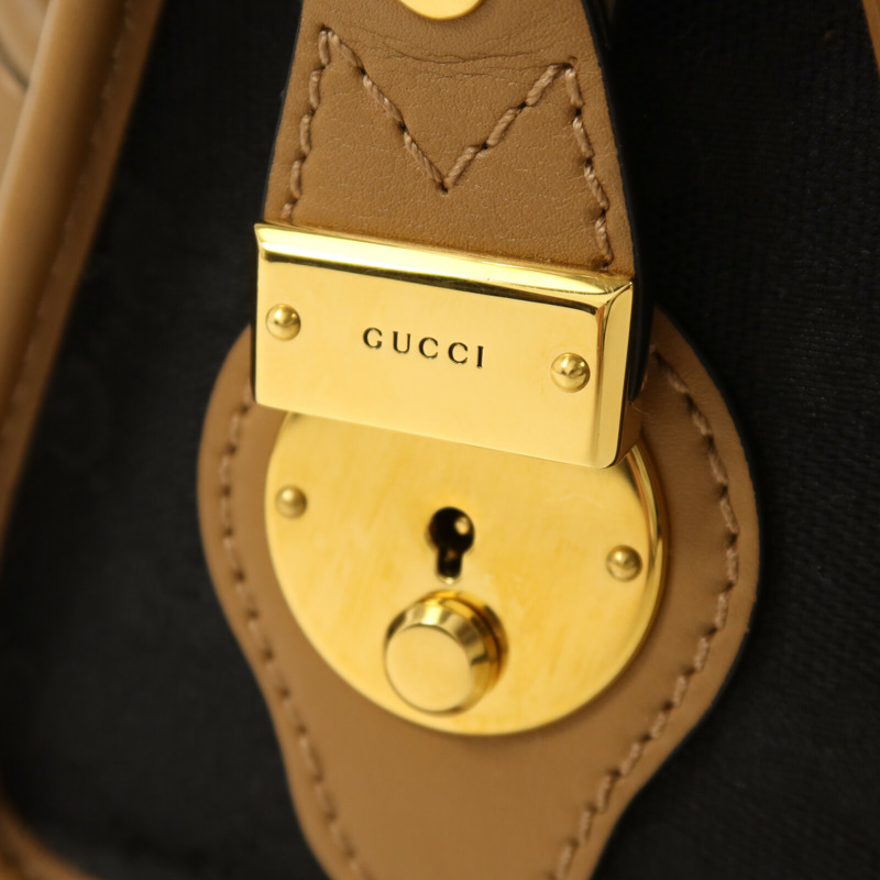 GUCCI 帆布/皮革Mini Top Handle金扣手挽肩背兩用袋-9