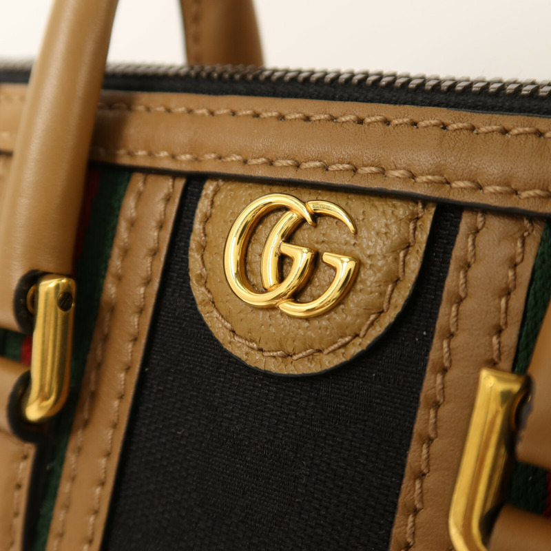 GUCCI 帆布/皮革Mini Top Handle金扣手挽肩背兩用袋-10