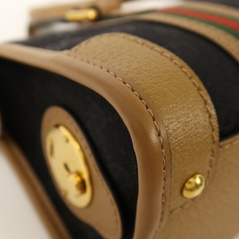 GUCCI 帆布/皮革Mini Top Handle金扣手挽肩背兩用袋-11