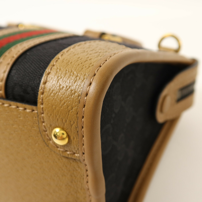 GUCCI 帆布/皮革Mini Top Handle金扣手挽肩背兩用袋-12