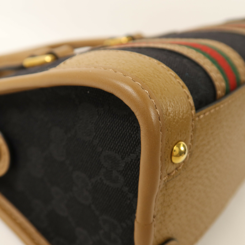 GUCCI 帆布/皮革Mini Top Handle金扣手挽肩背兩用袋-13