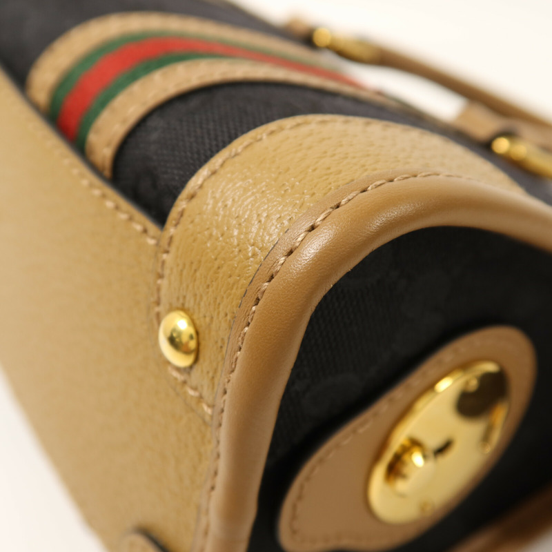 GUCCI 帆布/皮革Mini Top Handle金扣手挽肩背兩用袋-14