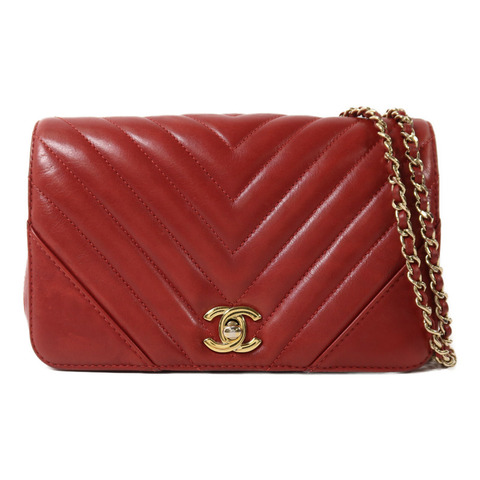 CHANEL 牛皮皮革Chevron Flap Bag金扣鏈帶肩背袋