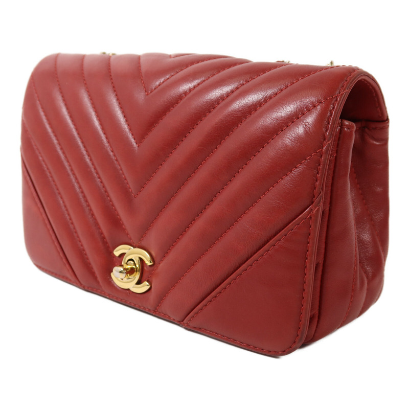 CHANEL 牛皮皮革Chevron Flap Bag金扣鏈帶肩背袋-2
