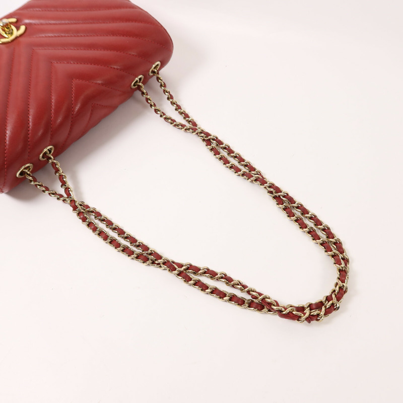 CHANEL 牛皮皮革Chevron Flap Bag金扣鏈帶肩背袋-7