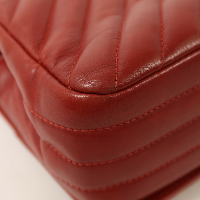 CHANEL 牛皮皮革Chevron Flap Bag金扣鏈帶肩背袋-12