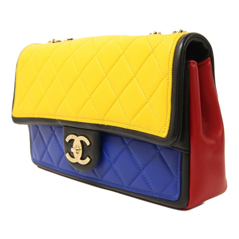 CHANEL 羊皮皮革Colorblock Medium Flap Bag金扣鏈帶肩背袋-2