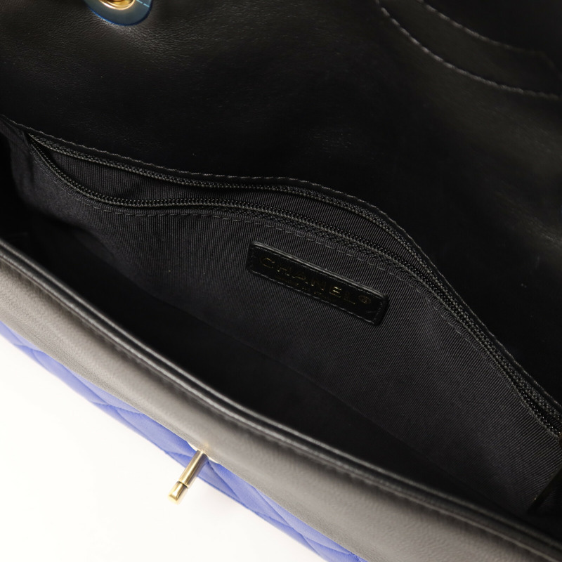 CHANEL 羊皮皮革Colorblock Medium Flap Bag金扣鏈帶肩背袋-4