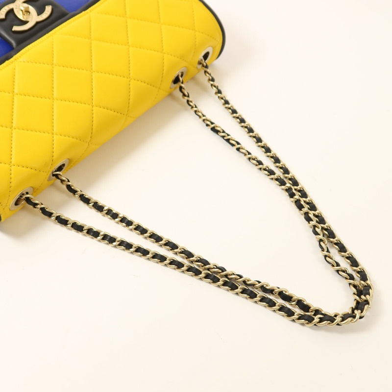 CHANEL 羊皮皮革Colorblock Medium Flap Bag金扣鏈帶肩背袋-8