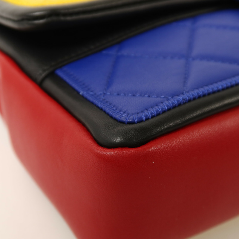 CHANEL 羊皮皮革Colorblock Medium Flap Bag金扣鏈帶肩背袋-11