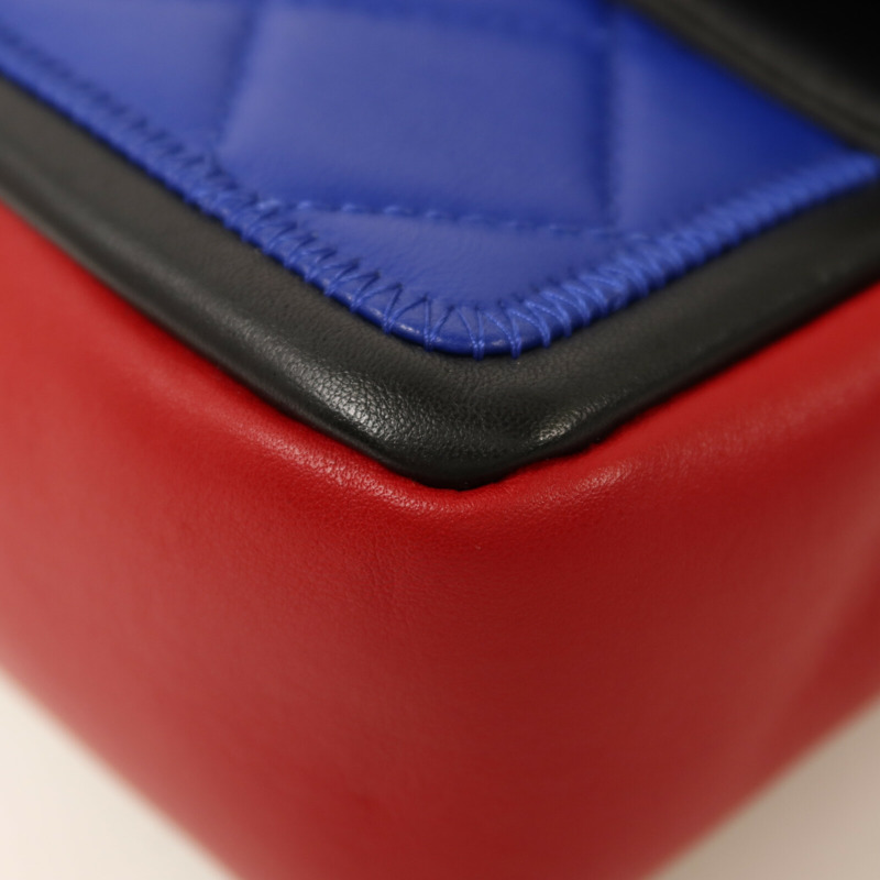 CHANEL 羊皮皮革Colorblock Medium Flap Bag金扣鏈帶肩背袋-12