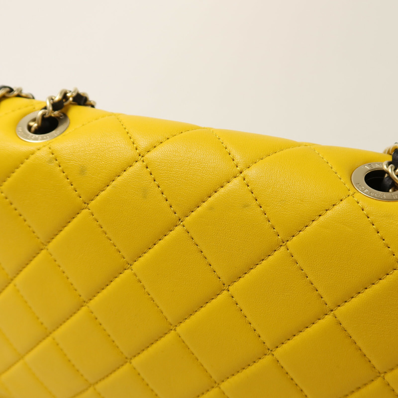 CHANEL 羊皮皮革Colorblock Medium Flap Bag金扣鏈帶肩背袋-15