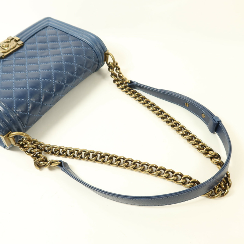 CHANEL 牛皮皮革Boy 25金扣鏈帶肩背袋-7