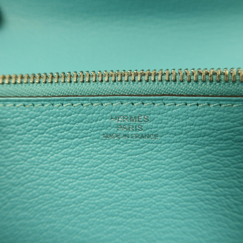 HERMES Swift皮革Kelly Wallet Ghillies銀扣長錢包Blue Atoll-5