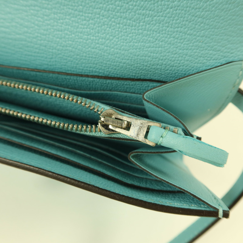 HERMES Swift皮革Kelly Wallet Ghillies銀扣長錢包Blue Atoll-8