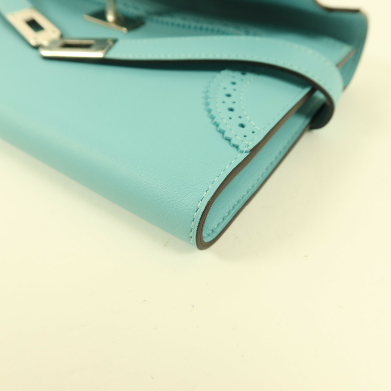 HERMES Swift皮革Kelly Wallet Ghillies銀扣長錢包Blue Atoll-9