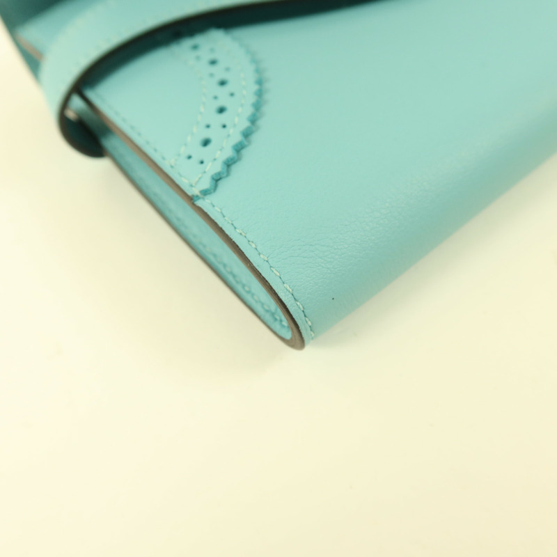 HERMES Swift皮革Kelly Wallet Ghillies銀扣長錢包Blue Atoll-10