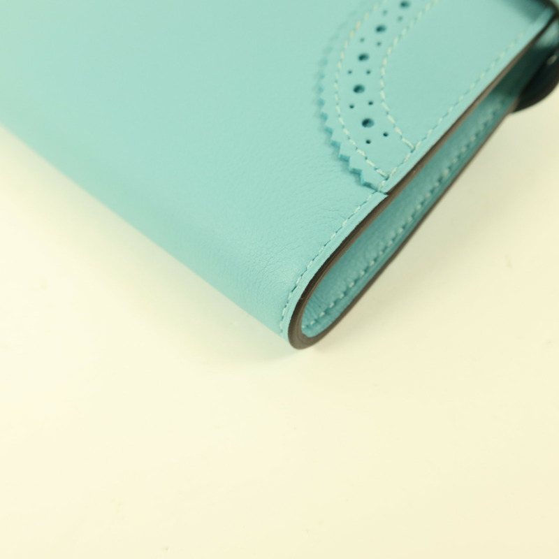 HERMES Swift皮革Kelly Wallet Ghillies銀扣長錢包Blue Atoll-11
