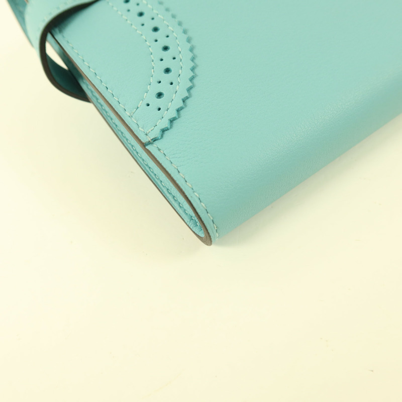 HERMES Swift皮革Kelly Wallet Ghillies銀扣長錢包Blue Atoll-12
