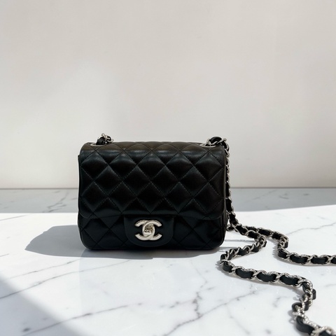 莉亞精品♡ Chanel A35200 黑銀方胖 二手