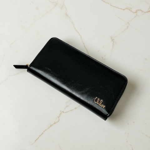 莉亞精品♡Chloe 黑皮革logo長夾 二手