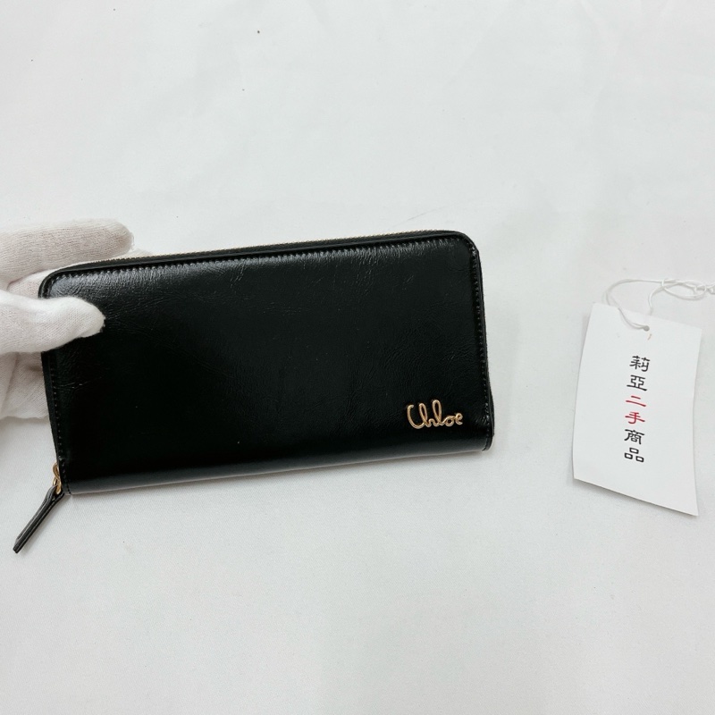 莉亞精品♡Chloe 黑皮革logo長夾 二手-1