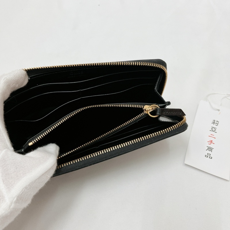 莉亞精品♡Chloe 黑皮革logo長夾 二手-12