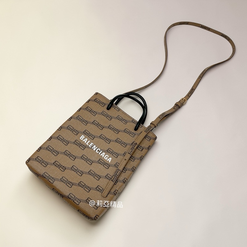 莉亞精品♡BALENCIAGA 老花 咖色 手機包 二手-0