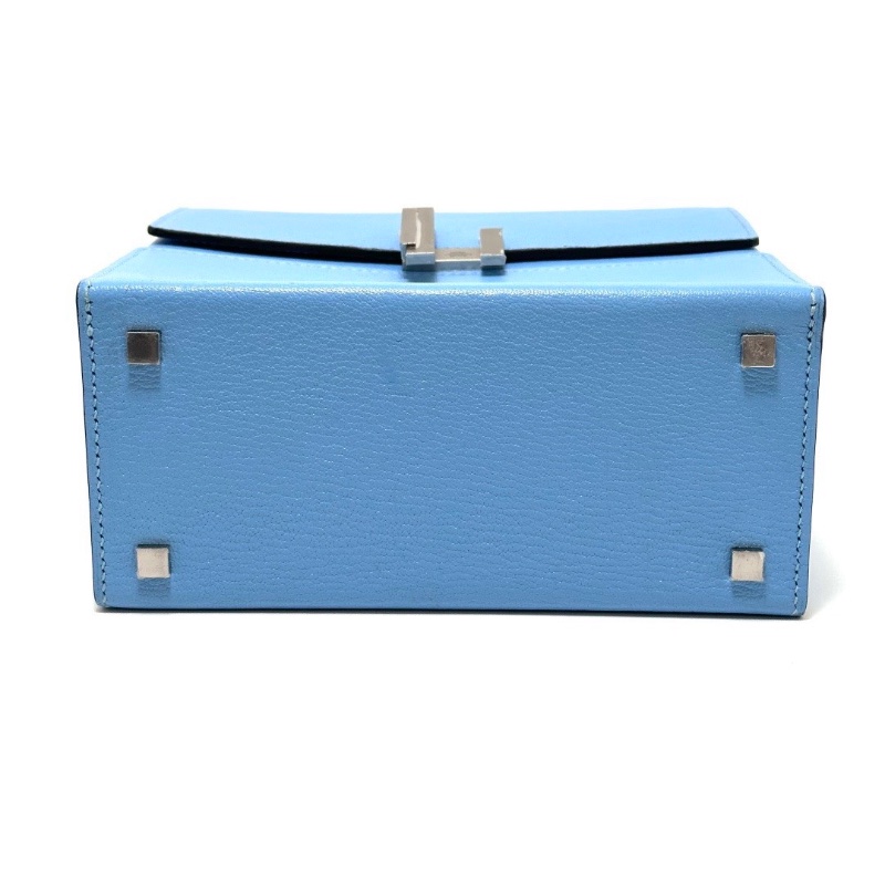 HERMES糖果藍銀扣Cinhetic18 盒子手提肩背斜背包18*17*8.5 98新配件塵袋-3