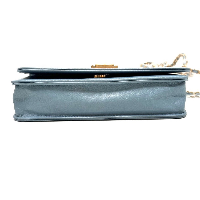 CHANEL LeboyWOC藍色 金扣V紋肩背斜背包19*13*4 98新配件盒子塵袋購證 毛氈布-2