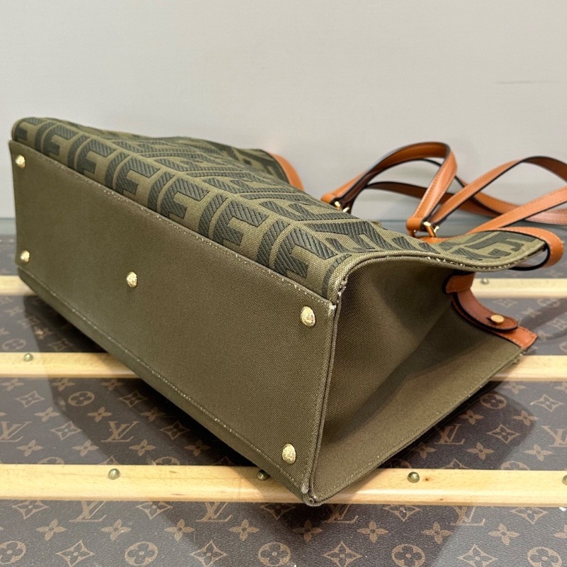 FENDI 老花帆布拼皮手提肩背托特包41*27*12 98新配件塵袋-5