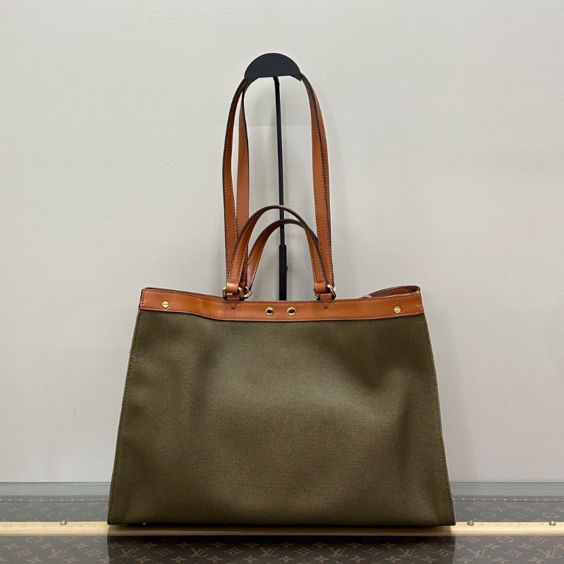 FENDI 老花帆布拼皮手提肩背托特包41*27*12 98新配件塵袋-6