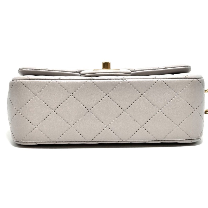 CHANEL灰色菱格紋金扣手柄cf大mini肩背斜背包20*13*6.5 98新配件盒子塵袋-4