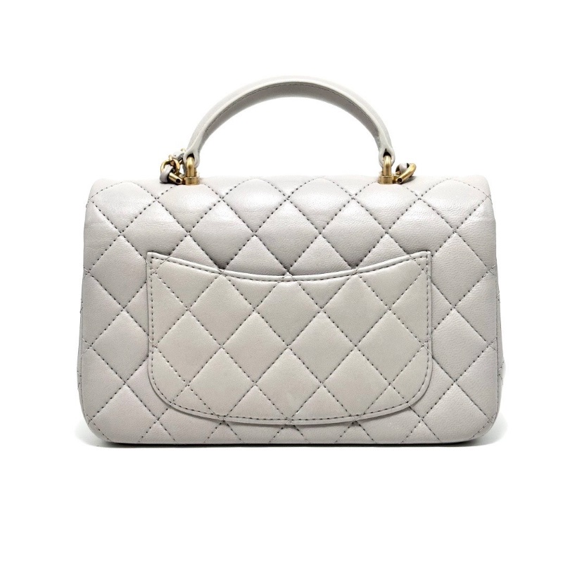 CHANEL灰色菱格紋金扣手柄cf大mini肩背斜背包20*13*6.5 98新配件盒子塵袋-6