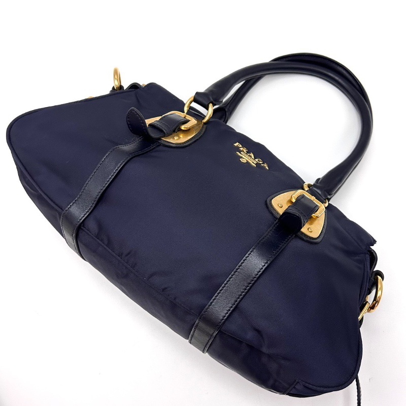 PRADA 藏青色金扣尼龍 手提肩背斜背包36*20*11 98新配件塵袋-3